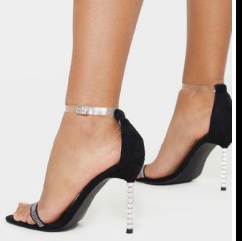 Black Diamante Beaded Heel Strappy Sandal